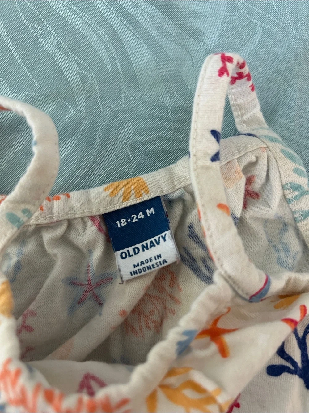 Old Navy White Ocean Print Toddler Romper with Multicolor Sea Motifs